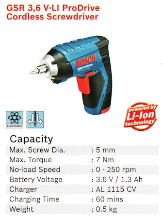 ProDrive Cordless Screwdriver GSR 3.6 V-LI Bosch Power Tools Johor Bahru (JB), Masai, Pasir Gudang Supply, Supplier, Supplies | Standard Bolts & Tools Sdn Bhd