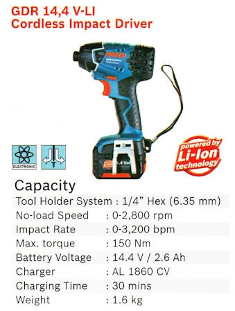 Cordless Impact Driver GDR 14.4 V-LI Bosch Power Tools Johor Bahru (JB), Masai, Pasir Gudang Supply, Supplier, Supplies | Standard Bolts & Tools Sdn Bhd