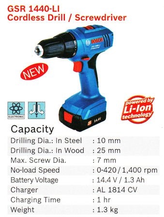 Cordless Drill (Screwdriver) GSR 1440-LI Bosch Power Tools Johor Bahru (JB), Masai, Pasir Gudang Supply, Supplier, Supplies | Standard Bolts & Tools Sdn Bhd