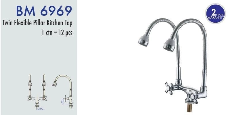 Twin Flexible Pillar Kitchen Tap