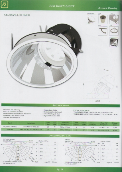 OS 205A/R-LED PAR38 LED Down Light Electrical Products - YLI Johor Bahru, JB, Malaysia Supply Supplier Suppliers | VC Industrial Products