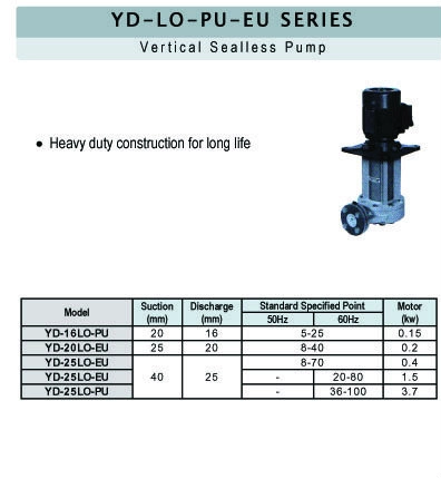 Vertical Sealless Pump - YD-LO-PU-EU SERIES