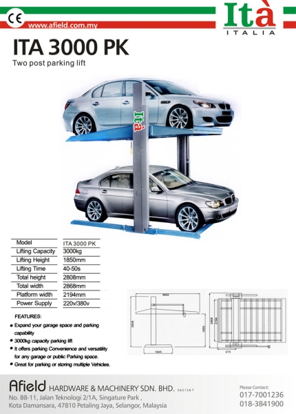 Ita 3000PK ITA Italy Parking Lift Series Malaysia, Petaling Jaya (PJ), Selangor. Supplier, Suppliers, Supply, Supplies | Afield Hardware & Machinery Sdn Bhd