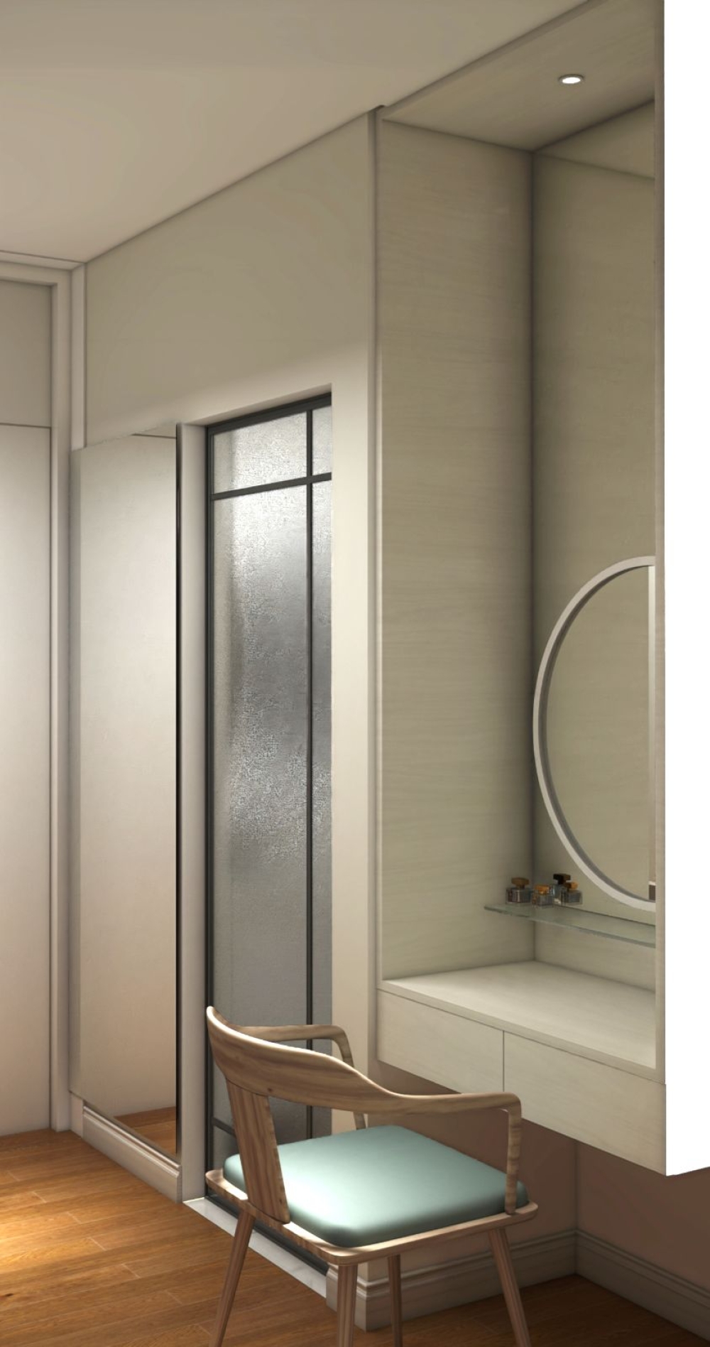 Walk-In Wardrobe with Dressing Table | Modern Minimalist Creamy Style | Custom Wardrobe Design in Penang