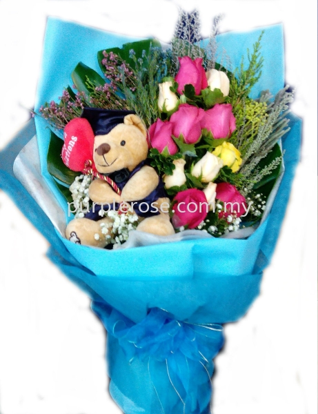 Graduation Bouquet Set 32-Congrats(SGD76) Graduation Bouquet Johor Bahru (JB), Malaysia, Singapore Supply, Supplier, Delivery | Purple Rose Florist & Gifts