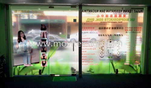 Digital printing on clear tinted film /products display n Advertisement /able see tru from inside out 