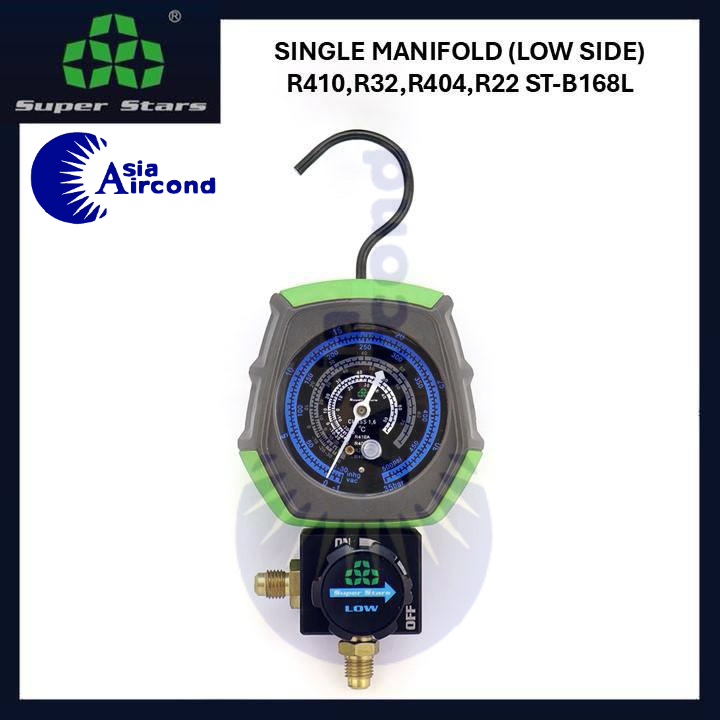 SUPER STARS SINGLE MANIFOLD GAUGE LOW SIDE ST-B168L AIRCOND REFRIGERANT PRESSURE TESTER FOR R32 , R410A , R404 , R22 [ORIGINAL]