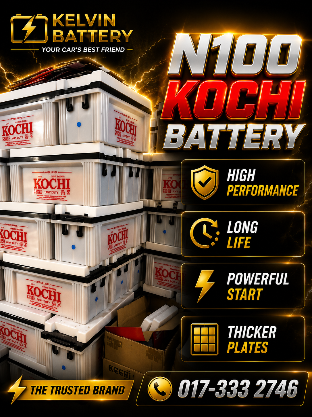 Kochi N100 Car Battery Hybrid Heavy Duty Battery 12V