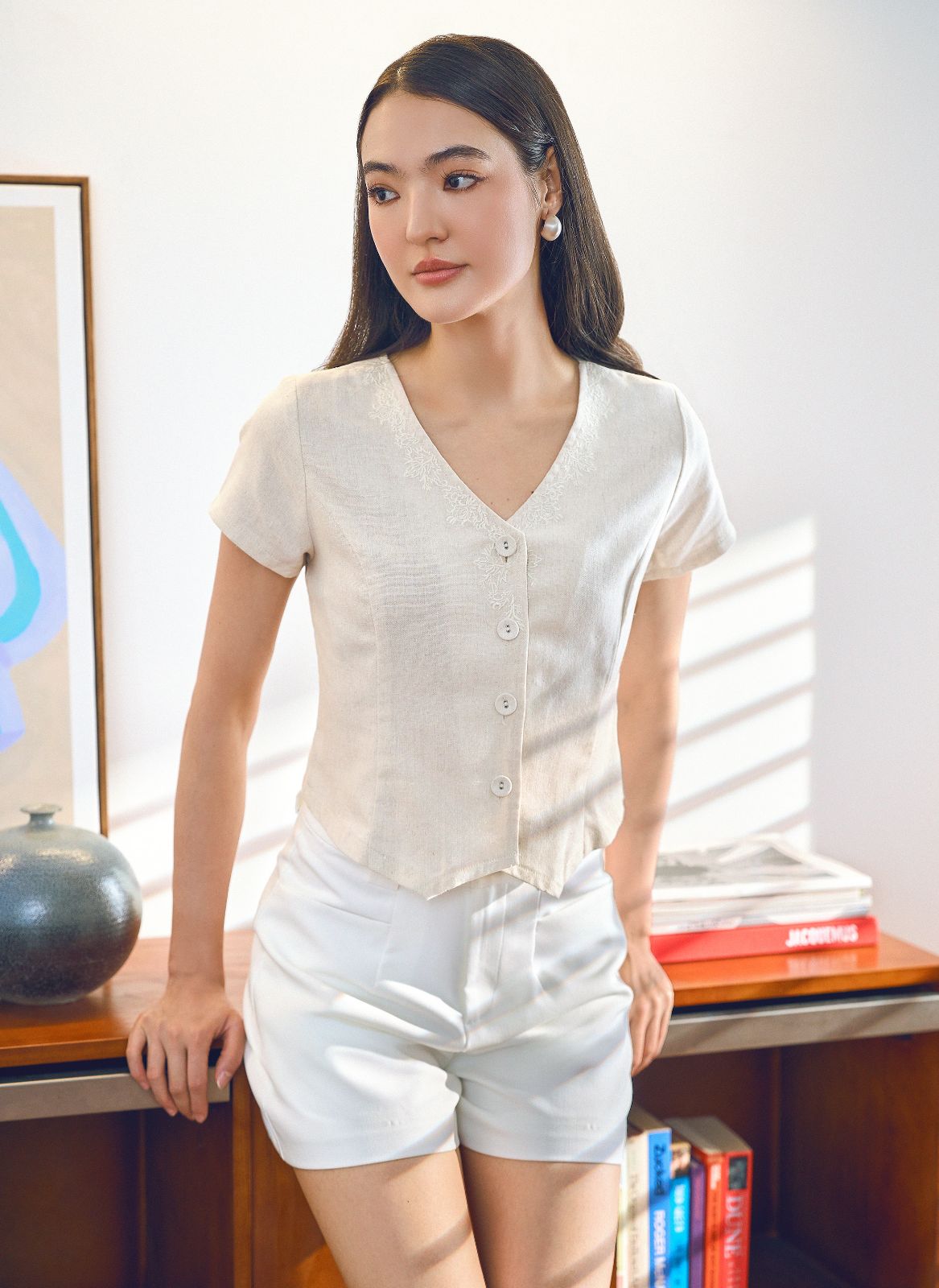 Aveline Embroidered Cotton Linen Top