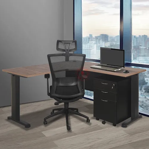 L-Shape Office Table c/w Mobile Pedestal 2D1F | Meja Pejabat | Meja Office