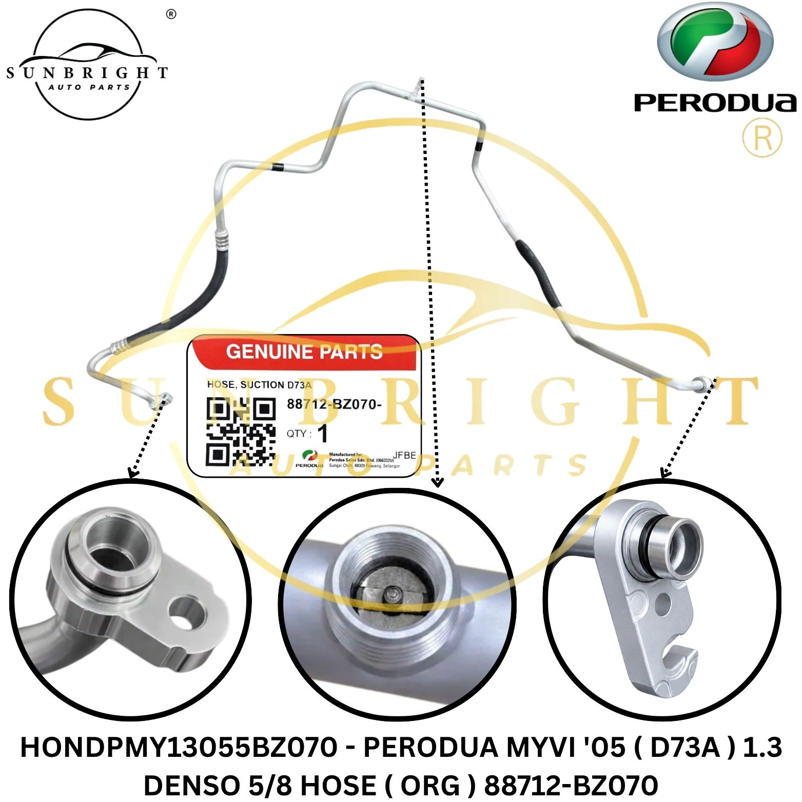 HONDPMY13055BZ070 - PERODUA MYVI '05 ( D73A ) 1.3 DENSO 5/8 HOSE ( ORG ) 88712-BZ070