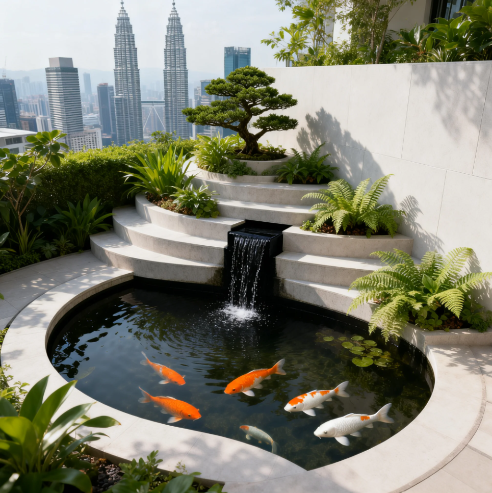 Luxury Outdoor Water Fountain with Fish Pond Malaysia 马来西亚豪华户外喷泉及鱼池 Air Pancut Luaran Mewah dengan Kolam Ikan Malaysia