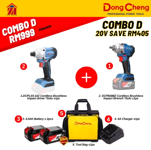 DongCheng 20V Combo D Combo Set Impact Wrench,Impact Driver PWP Combo D+ Impact Driver and 2.0AH Battery