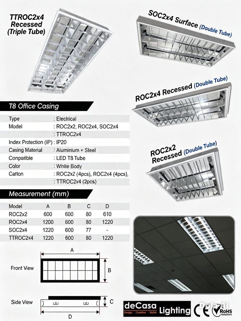 T8 MIRROR FITTING - 2ft x 2ft / 2ft x 4ft (Recessed Type / Surface Type)
