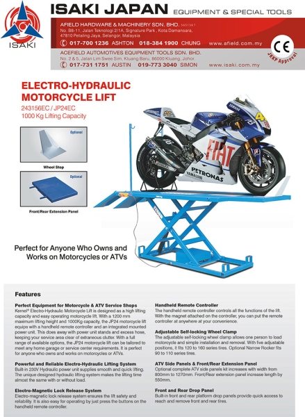 Motorcycle Lift 1 Motorcycle Lift Malaysia, Petaling Jaya (PJ), Selangor. Supplier, Suppliers, Supply, Supplies | Afield Hardware & Machinery Sdn Bhd