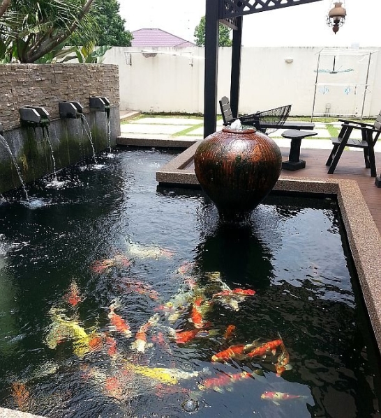 Pond - fountain x 6 and a simple Centre Vase Koi Pond Design and Build Johor Bahru (JB), Malaysia Supply Supplier Suppliers | Kohaku Koi House Sdn Bhd