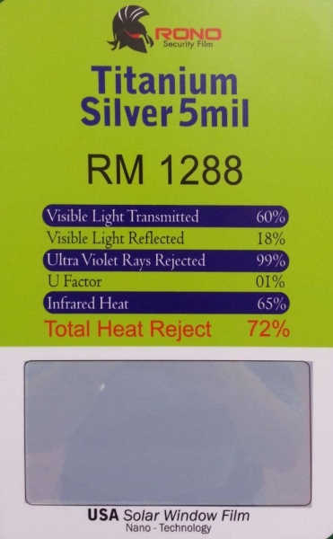 TITANIUM SILVER 5 MIL RONO SECURITY FILM Setapak, Kuala Lumpur, KL, Selangor, Ampang, Kepong, Subang Jaya, Puchong, Cheras, Malaysia. Installation, Supplier, Specialist, Supply | Tint Master