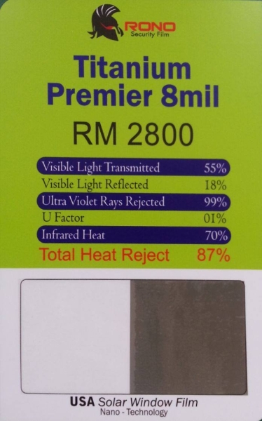 TITANIUM PREMIER 8 MIL  RONO SECURITY FILM Setapak, Kuala Lumpur, KL, Selangor, Ampang, Kepong, Subang Jaya, Puchong, Cheras, Malaysia. Installation, Supplier, Specialist, Supply | Tint Master