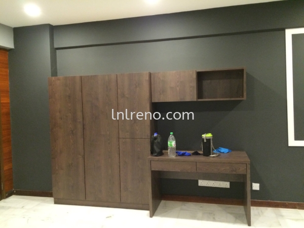 Office table with wall hang cabinet at Amapng KL Working Desk / Study Room Design Petaling Jaya (PJ), Selangor, Kuala Lumpur (KL), Malaysia. Design, Renovation, Decoration | LNL Reno Enterprise