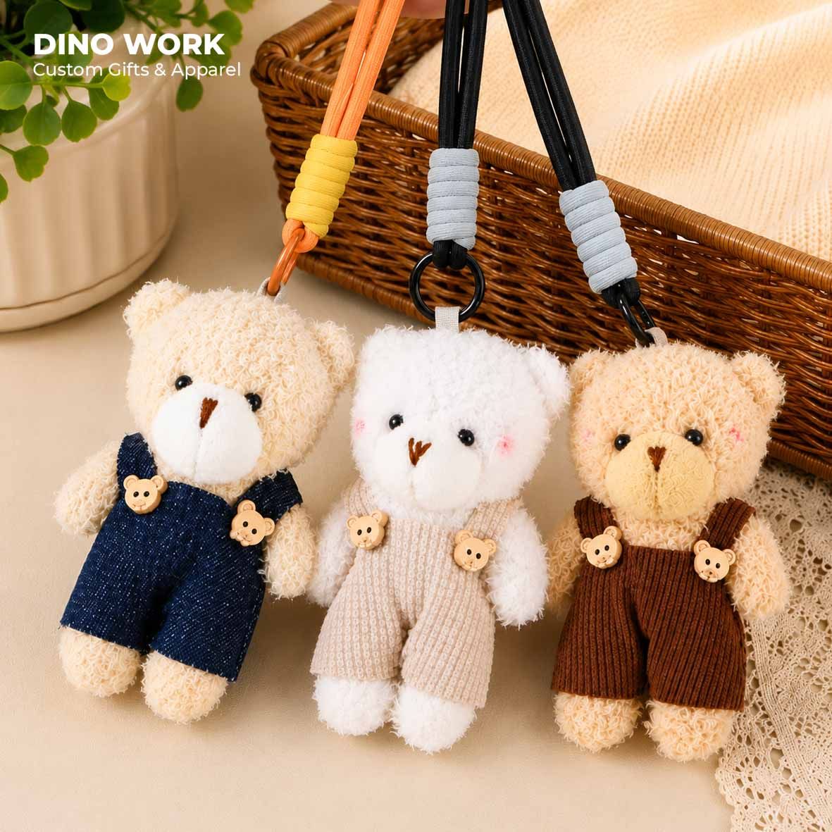 Teddy Bear Plush Bag Charm with Custom Acrylic Logo Tag (MOQ = 100 pcs)