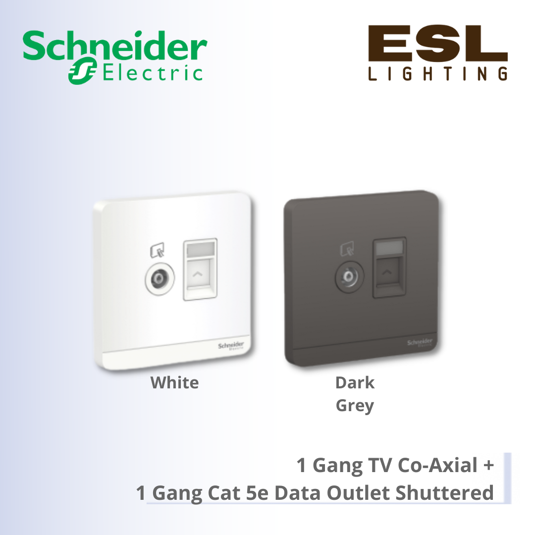 SCHNEIDER AvatarOn 1 Gang TV Co-Axial + 1 Gang Cat 5e Data Outlet Shuttered - E8332TVRJS5_WE_G11 E8332TVRJS5_DG_G11