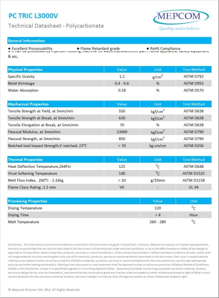 PC TRIC L3000V Polycarbonate (PC) Malaysia, Johor Bahru (JB) Service, Manufacturer | Zpluspolymer Sdn Bhd