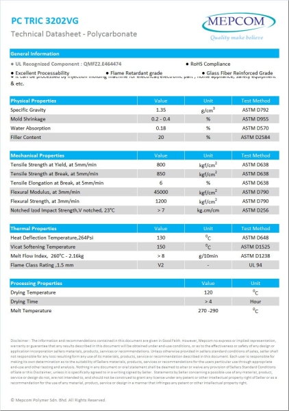 PC TRIC 3202VG Polycarbonate (PC) Malaysia, Johor Bahru (JB) Service, Manufacturer | Zpluspolymer Sdn Bhd