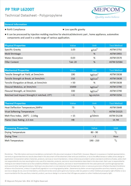 PP TRIP L6200T Polypropylene (PP) Malaysia, Johor Bahru (JB) Service, Manufacturer | Zpluspolymer Sdn Bhd