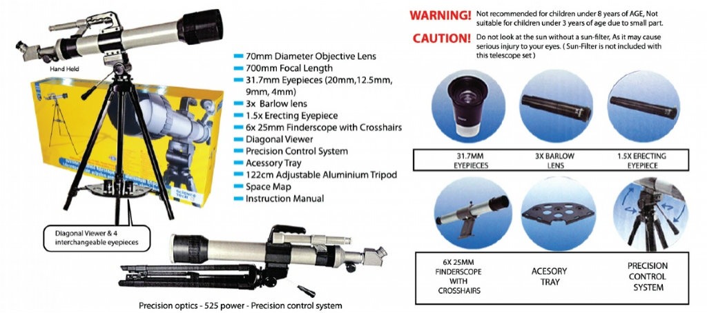 ITSC-022 Handheld Telescope With Aliminium Tripod (525x Astrolon