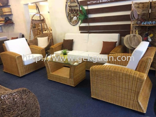 SOF 017 - Wooden Frame rattan President Sofa Set 112+Table + Glass