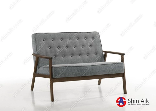 SS6221100-2(KD) Grey & Walnut Mid-Century Fabric Upholstered 2 Seater Wooden Sofa