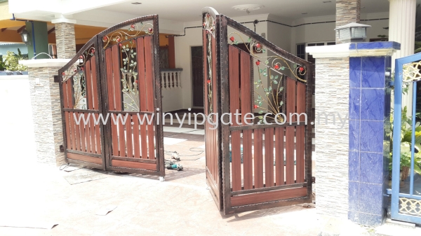 WAE 1754 Wrought Iron Metal Folding Gate and Fully Aluminum Wood Plate Black Selangor, Malaysia, Balakong, Kuala Lumpur (KL) Service, Supplier, Supply, Installation | Win Yip Gate & Roof Sdn Bhd