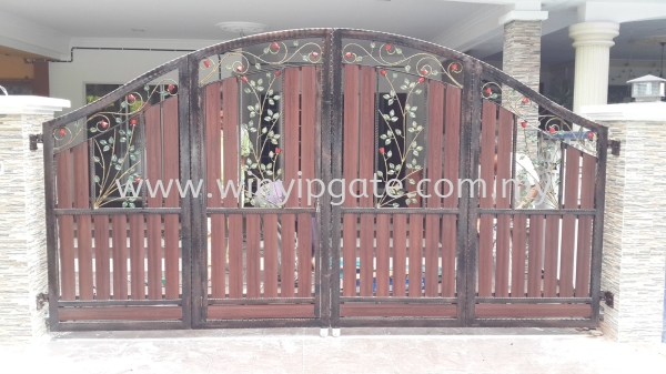 WAE 1754 Wrought Iron Metal Folding Gate and Fully Aluminum Wood Plate Black Selangor, Malaysia, Balakong, Kuala Lumpur (KL) Service, Supplier, Supply, Installation | Win Yip Gate & Roof Sdn Bhd