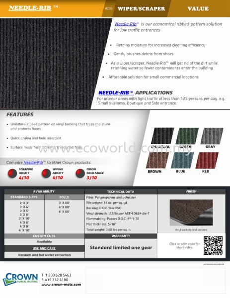 USA Crown Needle Rib Mat USA Needle Rib Mat Needle Rib Mat Malaysia, Johor Bahru (JB) Supplier, Supply, Supplies | ECO WORLD HYGIENE (M) SDN BHD