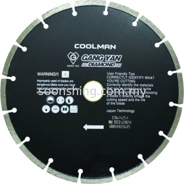 Coolman D230E Diamond Wheel Blade 9" (230MM) Coolman Professional Cutting Tools Hardware Johor Bahru (JB), Malaysia Supplier, Wholesaler, Exporter, Supply | Soon Shing Building Materials Sdn Bhd