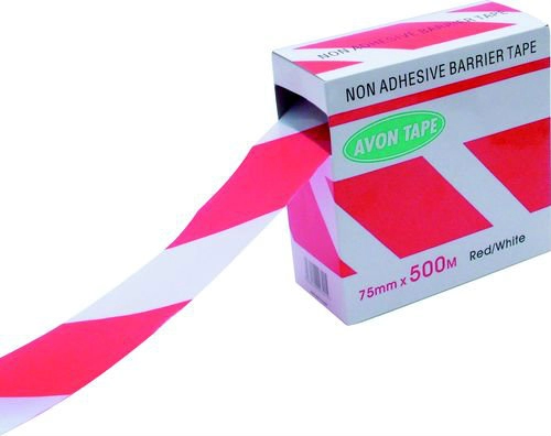 75mmx500M RED/WHITE BARRIER TAPE IN DISPENSER 