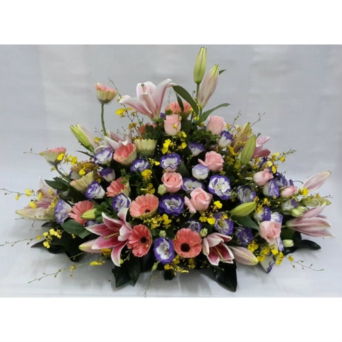 Gerbera , Lily , Eustomas , Roses Basket Arrangement (BA-097) One Side Arrangement Basket Arrangement Kuala Lumpur (KL), Selangor, Malaysia Supplier, Suppliers, Supply, Supplies | Shirley Florist