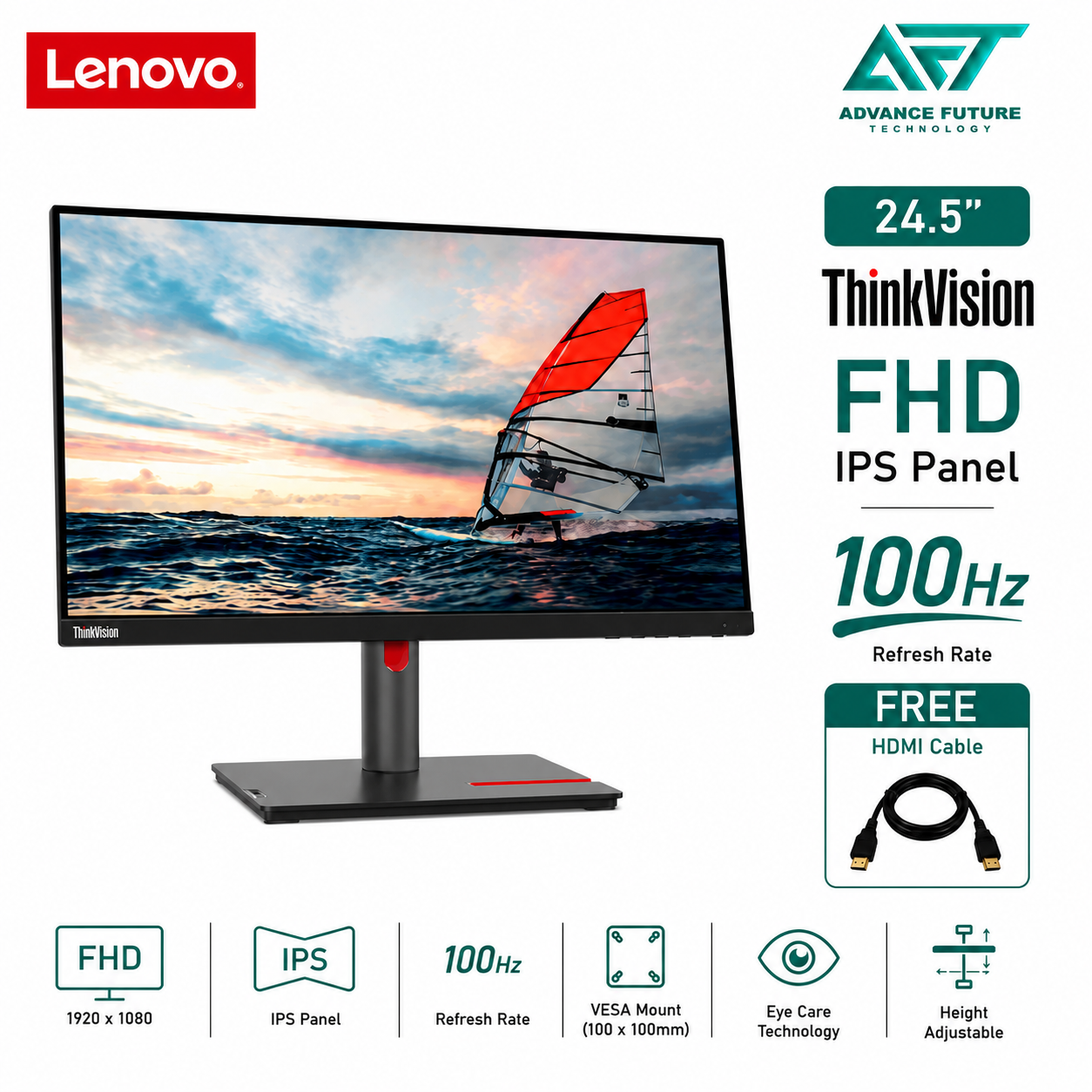 Lenovo ThinkVision P25i-30 63F4MAR1MY 24.5'' FHD IPS 100Hz Flat Monitor ( HDMI, DP, VGA, USB, 3 Years Warranty )