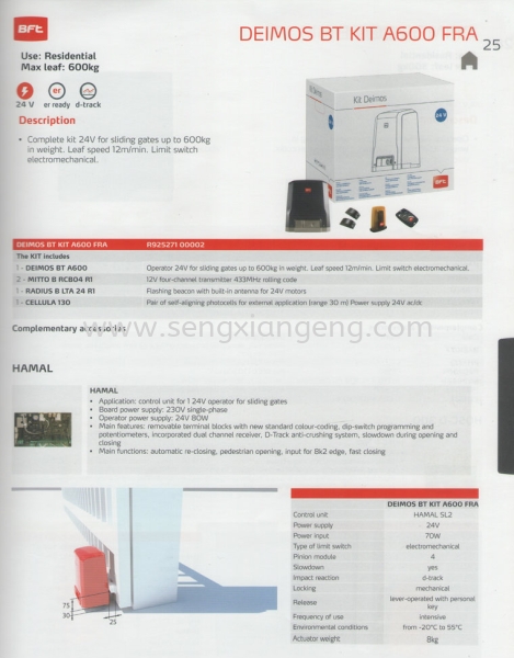 Deimos BT Kit A600 FRA BFT Autogate System Johor Bahru JB Electrical Works, CCTV, Stainless Steel, Iron Works Supply Suppliers Installation  | Seng Xiang Electrical & Steel Sdn Bhd