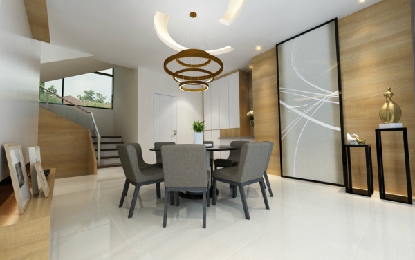 Dining Area with sliding door feature wall Dining Area Modern Contemporary Interior Design for Mr. Wai Bungalow house in Ampang Shah Alam, Selangor, Kuala Lumpur (KL), Malaysia Service, Interior Design, Construction, Renovation | Lazern Sdn Bhd