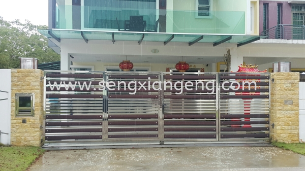 Stainless Steel Folding Main Gate Stainless Steel Main Gate Stainless Steel  Johor Bahru JB Electrical Works, CCTV, Stainless Steel, Iron Works Supply Suppliers Installation  | Seng Xiang Electrical & Steel Sdn Bhd