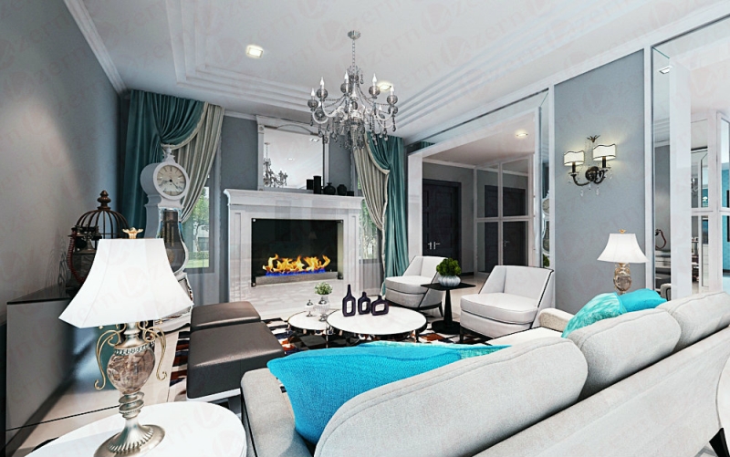Living Area With Victorian Concept With Turquoise Color
