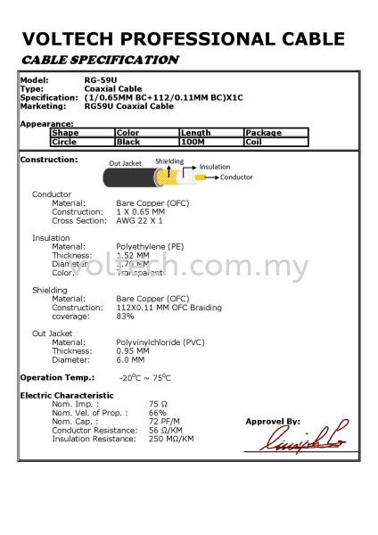 Voltech RG-59U Cable Coaxial Cable Voltech Cable Johor Bahru, JB, Johor, Malaysia. Supplier, Suppliers, Supplies, Supply | Voltech Professional