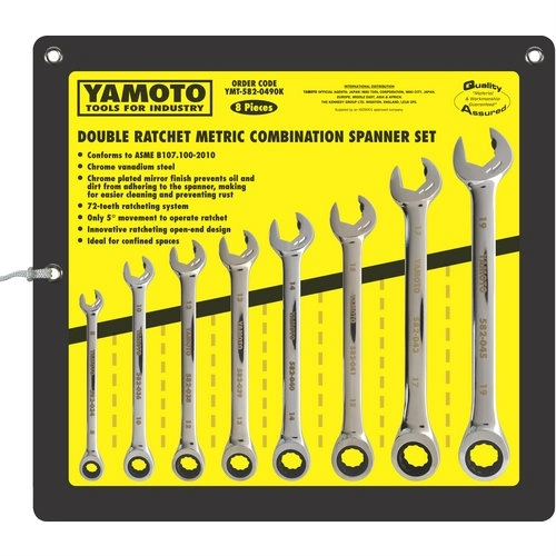 YMT5820490K - 8-19mm DOUBLE RATCHET COMBINATION SPANNER SET 8-PC