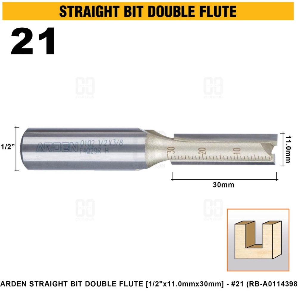 ARDEN STRAIGHT BIT DOUBLE FLUTE 1/2"x11.0mmx30mm #21 (RB-A0114398)