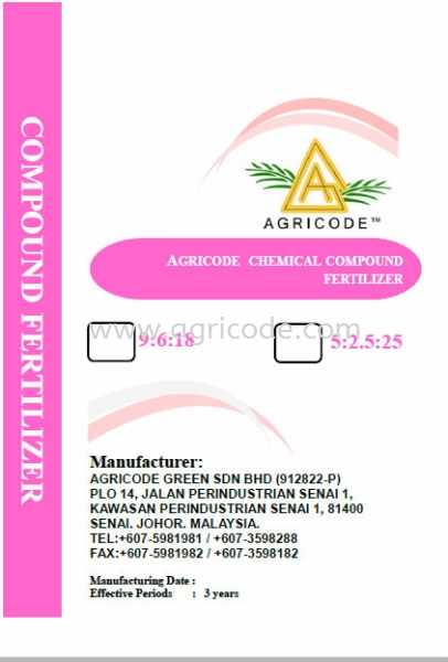 AGRICODE COMPOUND FERTILIZER NPK 9:6:18 & 5:25:2.5 Compound Fertilizer Series Johor Bahru (JB), Johor. Supplier, Suppliers, Supply, Supplies | Agricode Green Sdn Bhd