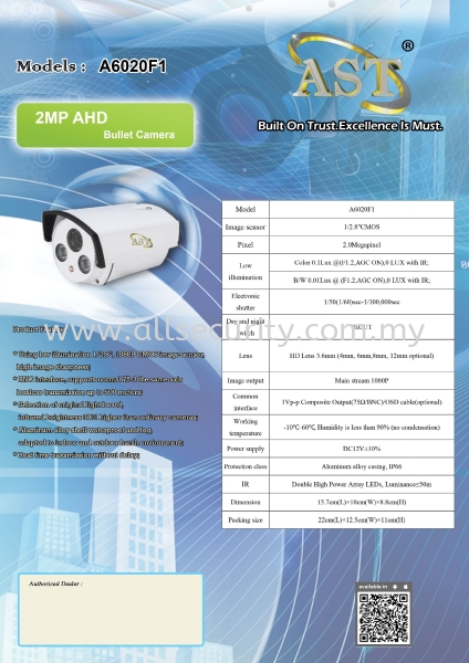 2MP AHD Bullet Camera A6010F1 AHD Camera  CCTV Singapore, Johor, Senai, Selangor, Seremban, Malaysia Manufacturer, Supplier, Supply, Supplies | AST Automation Pte Ltd