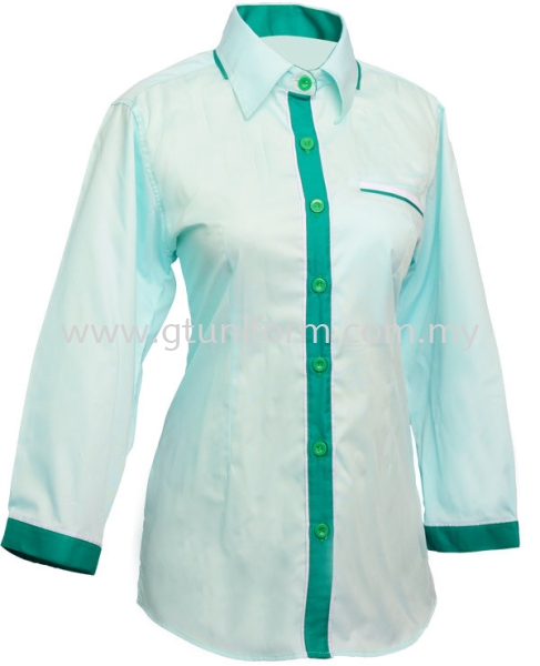 READY MADE UNIFORM F0818 (L.Green & Green & White) Series 8 - Mini Drill Corporate Uniform Selangor, Kuala Lumpur (KL), Malaysia Supplier, Suppliers, Supply, Supplies | GT Uniform Sdn Bhd