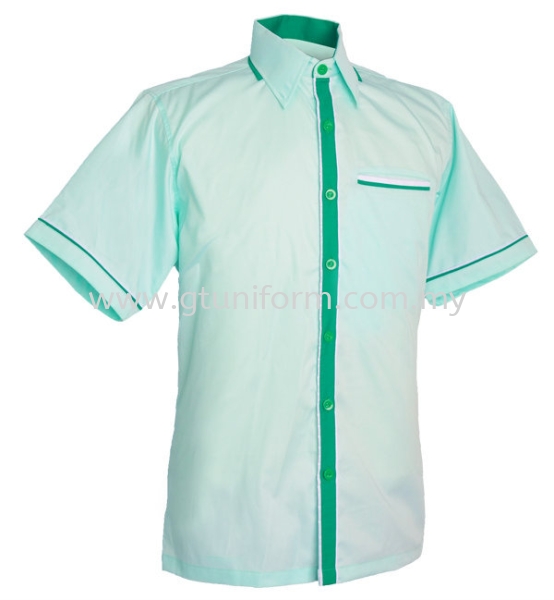 READY MADE UNIFORM M0818 (L.Green & Green & White) Series 8 - Mini Drill Corporate Uniform Selangor, Kuala Lumpur (KL), Malaysia Supplier, Suppliers, Supply, Supplies | GT Uniform Sdn Bhd