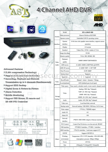 AHD 4 Channel DVR AHD Camera  CCTV Singapore, Johor, Senai, Selangor, Seremban, Malaysia Manufacturer, Supplier, Supply, Supplies | AST Automation Pte Ltd